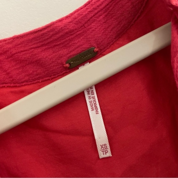 Free People Coral Red Embellished Long Sleeve Mini Dress Boho Festival Vacation - Picture 2 of 9